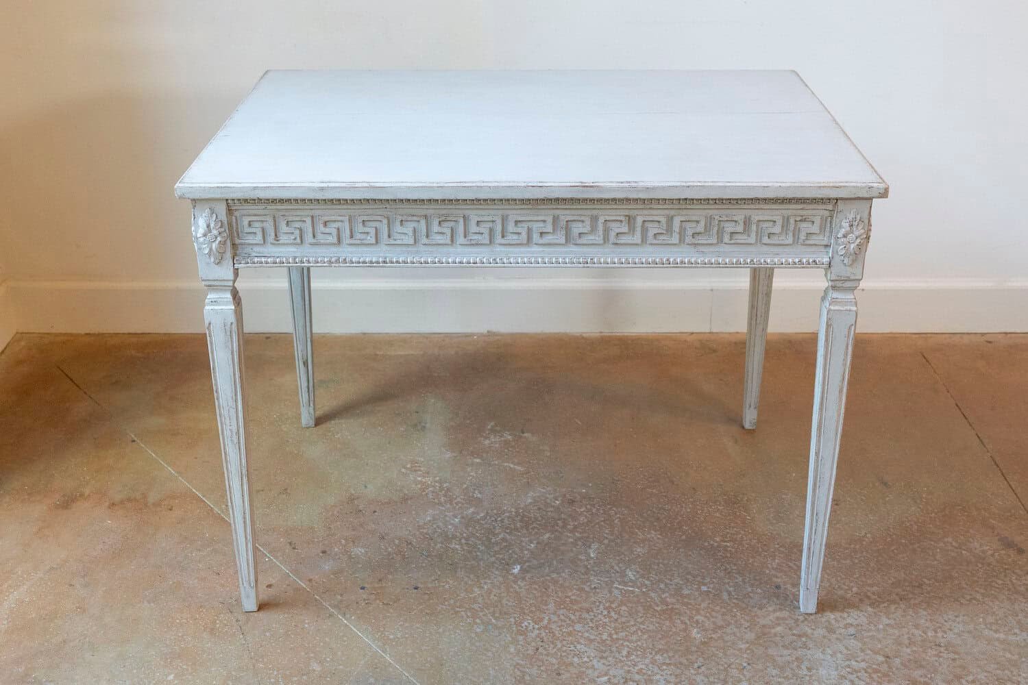 Pair of Swedish Neoclassical Style 1880s Painted Tables with Greek Key Friezes - JAA