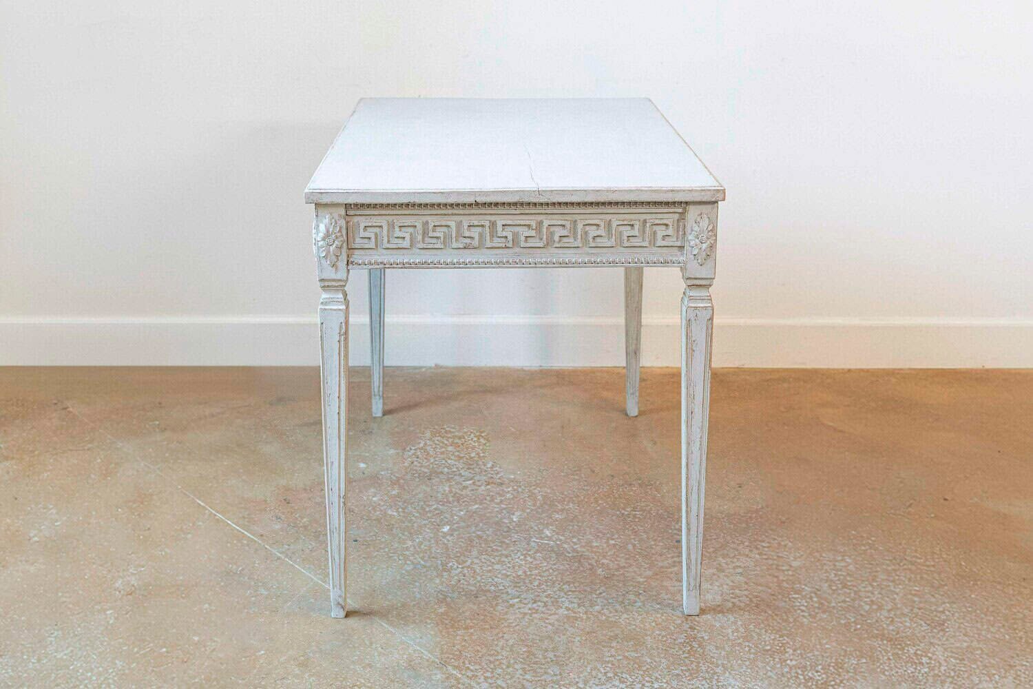 Pair of Swedish Neoclassical Style 1880s Painted Tables with Greek Key Friezes - JAA