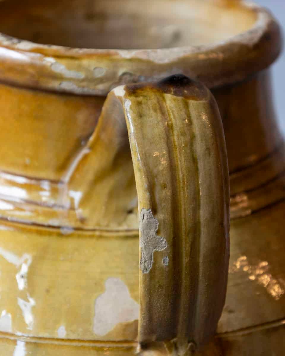 19th Century Mediterranean Pottery Jug with Yellow Glazed Rim and Handles - JAA