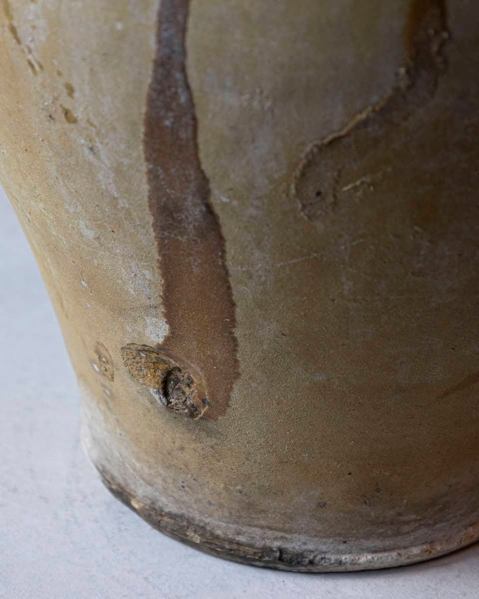 19th Century Mediterranean Pottery Jug with Yellow Glazed Rim and Handles - JAA