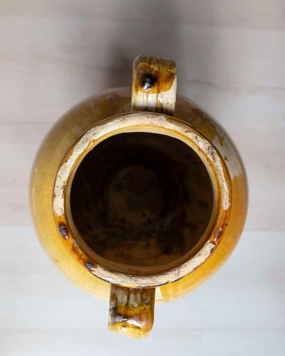 19th Century Mediterranean Pottery Jug with Yellow Glazed Rim and Handles - JAA