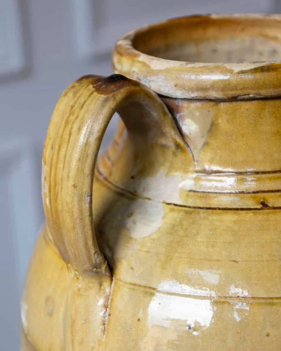 19th Century Mediterranean Pottery Jug with Yellow Glazed Rim and Handles - JAA