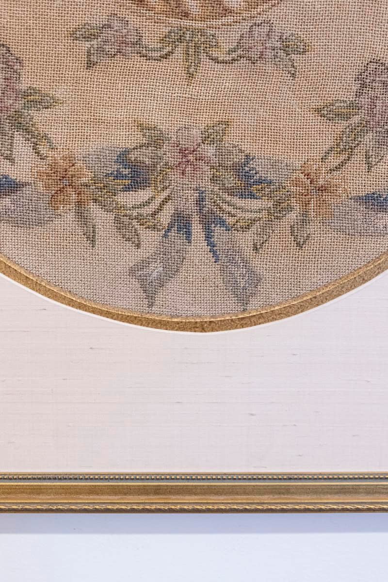 French 19th Century Framed Aubusson Oval Floral Tapestry in Giltwood Frame - JAA