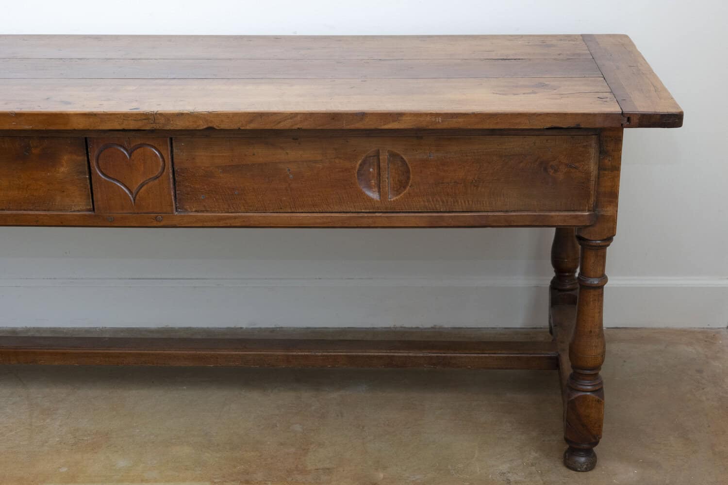 French Louis XVI Period 1790s Farm Table with Sliding Panels and Carved Heart - JAA