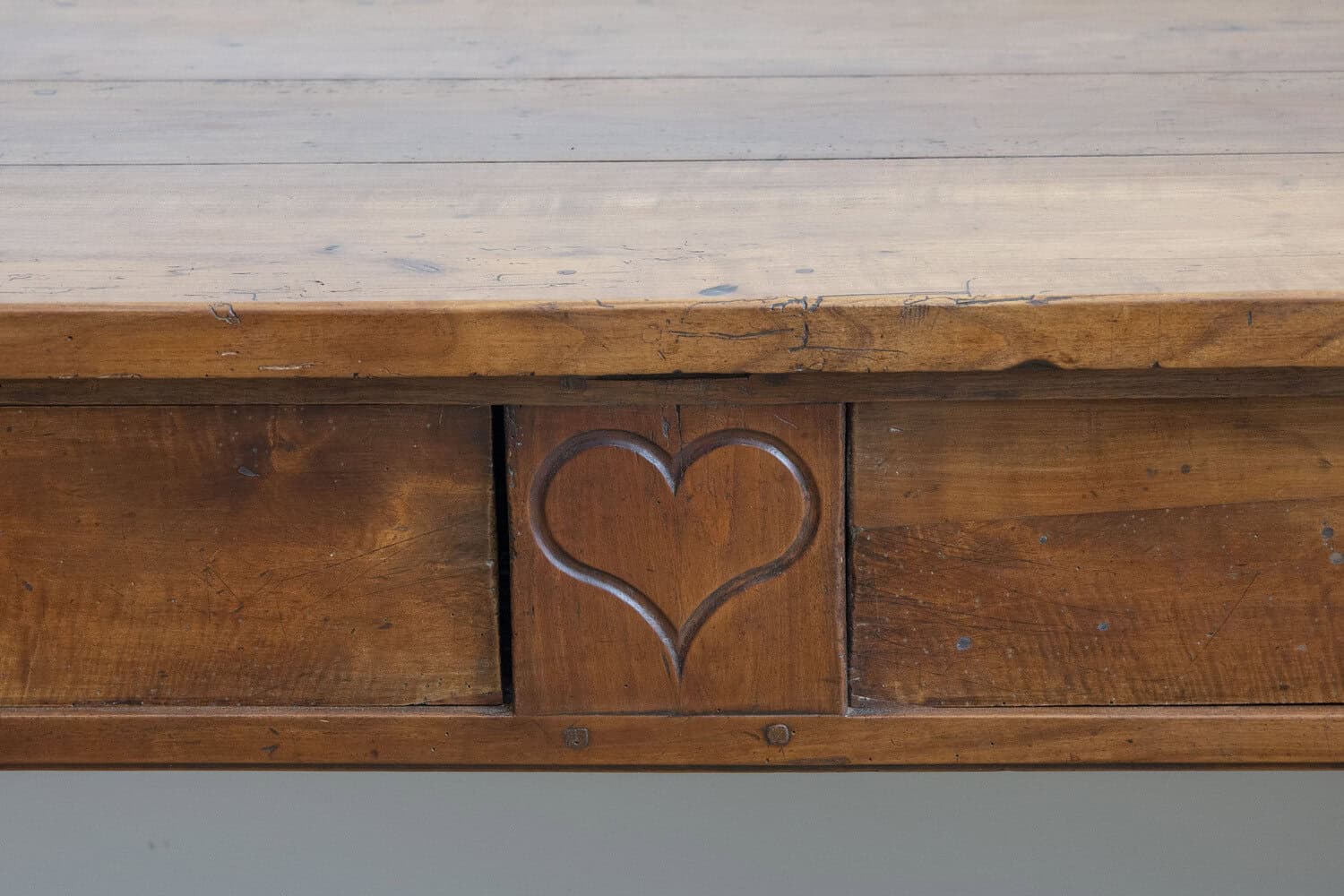 French Louis XVI Period 1790s Farm Table with Sliding Panels and Carved Heart - JAA