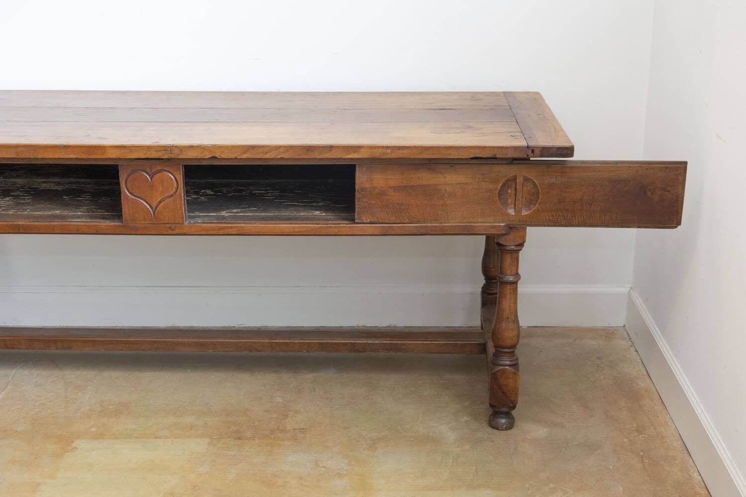 French Louis XVI Period 1790s Farm Table with Sliding Panels and Carved Heart - JAA