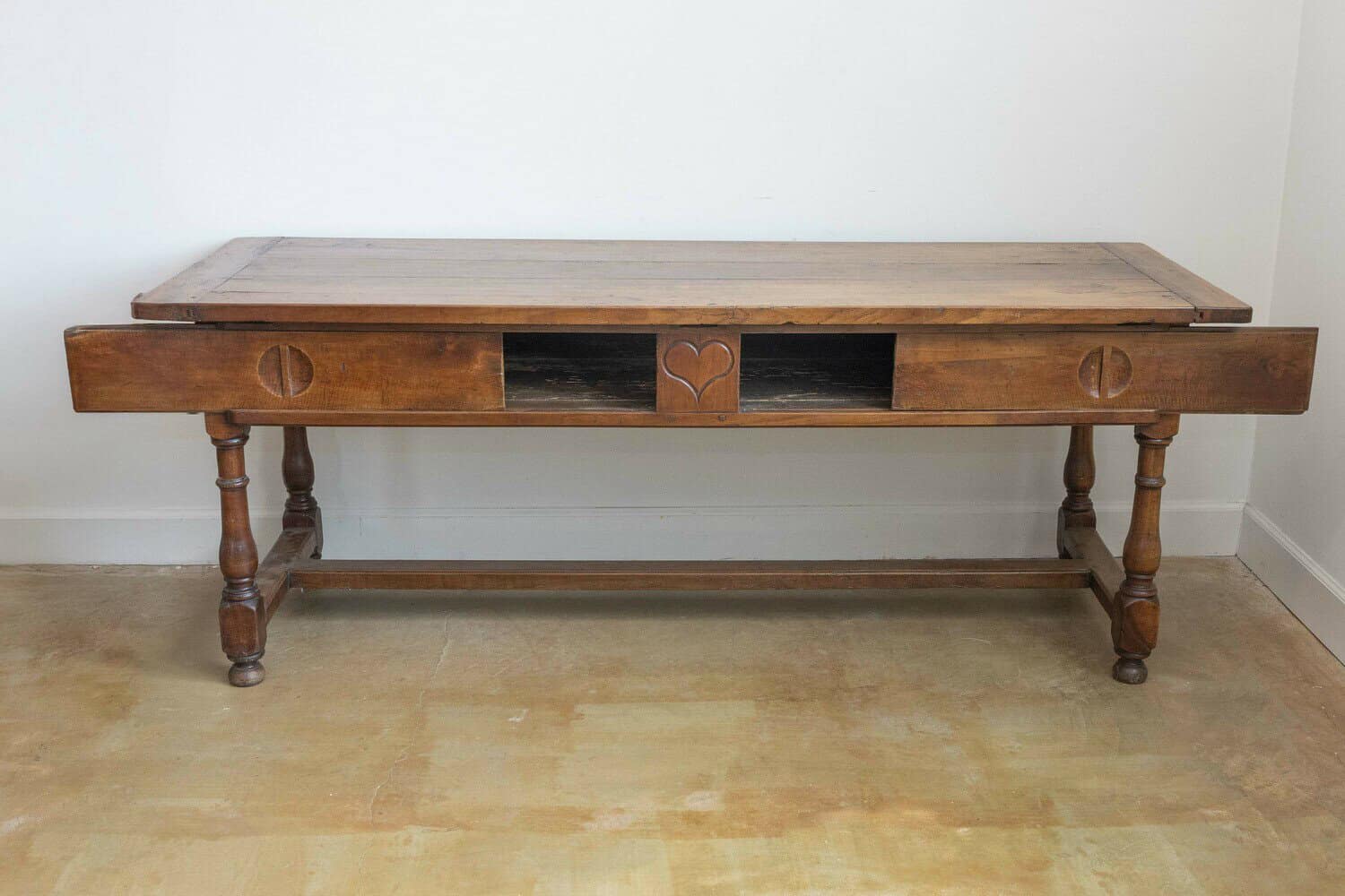 French Louis XVI Period 1790s Farm Table with Sliding Panels and Carved Heart - JAA