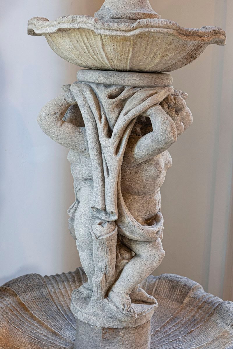 Italian Carved Stone Two-Tiered Garden Fountain from Vicenza - JAA