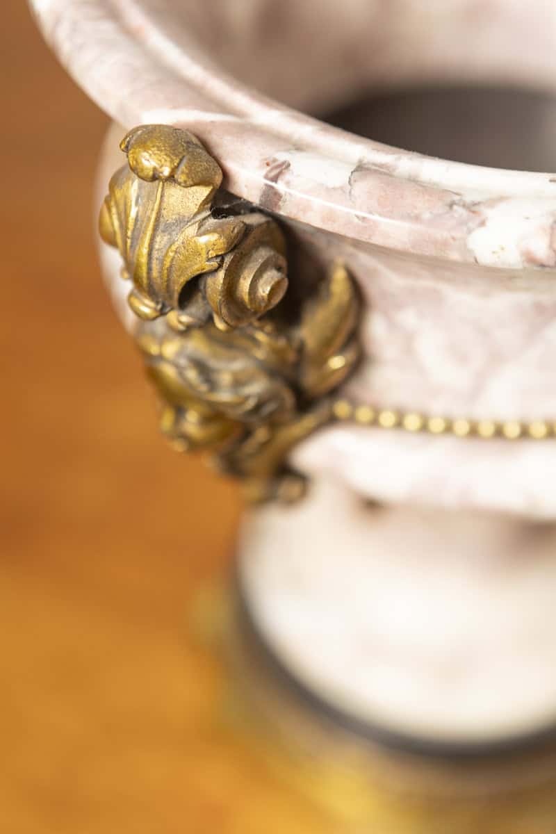 Pair of 19th-Century French Neoclassical Marble and Gilt Bronze Urns - JAA