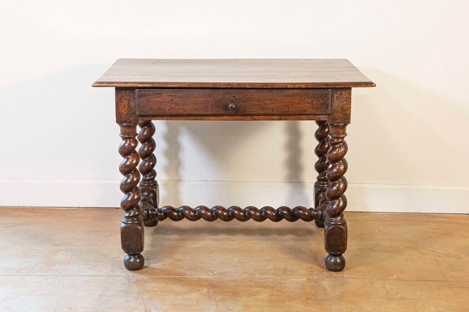 17TH Century French Walnut Side Table with Single Drawer and Barley-Twist Base - JAA