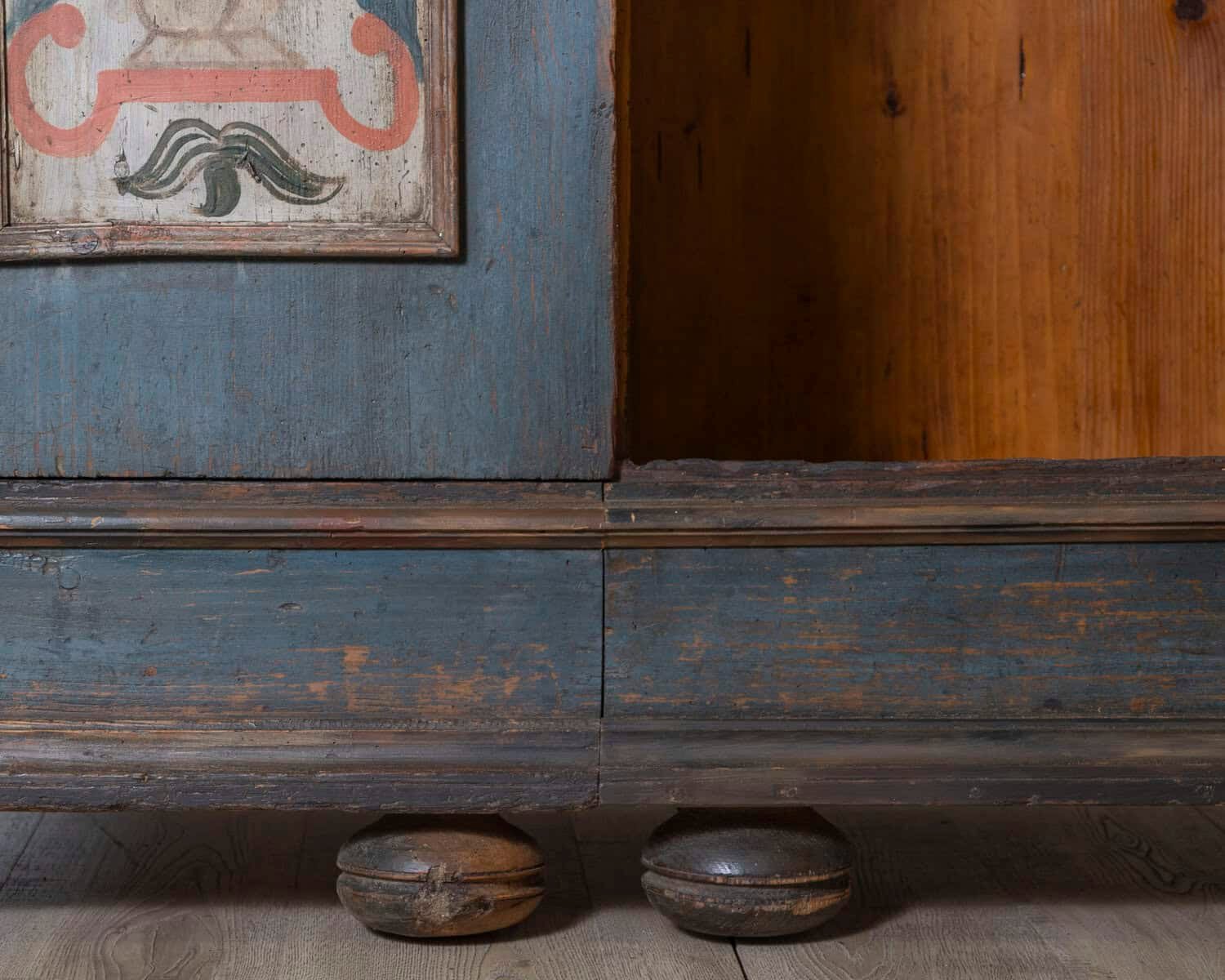 Alpine Blue Painted Wardrobe with Floral Panels, 19th Century - JAA