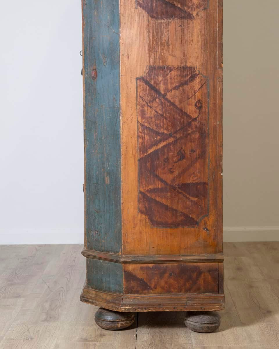 Alpine Blue Painted Wardrobe with Floral Panels, 19th Century - JAA