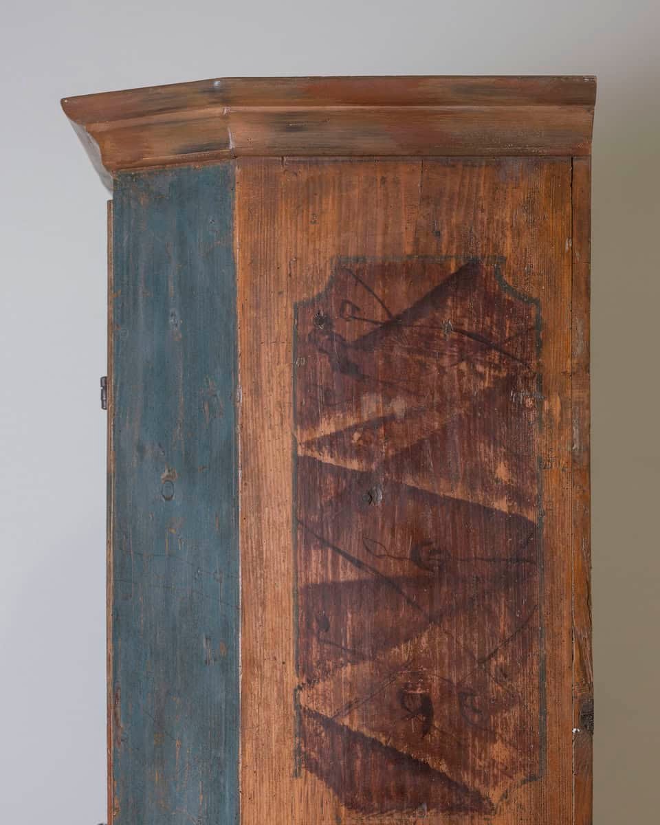 Alpine Blue Painted Wardrobe with Floral Panels, 19th Century - JAA