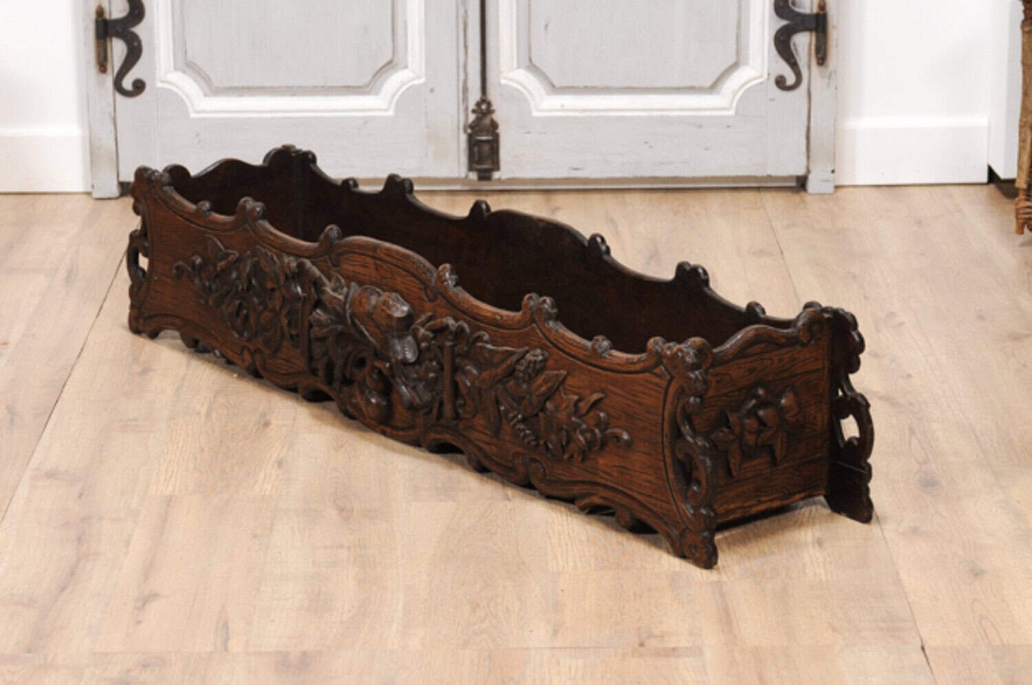 1890s French Oak Planter with Carved Gardening Themed Frieze - JAA