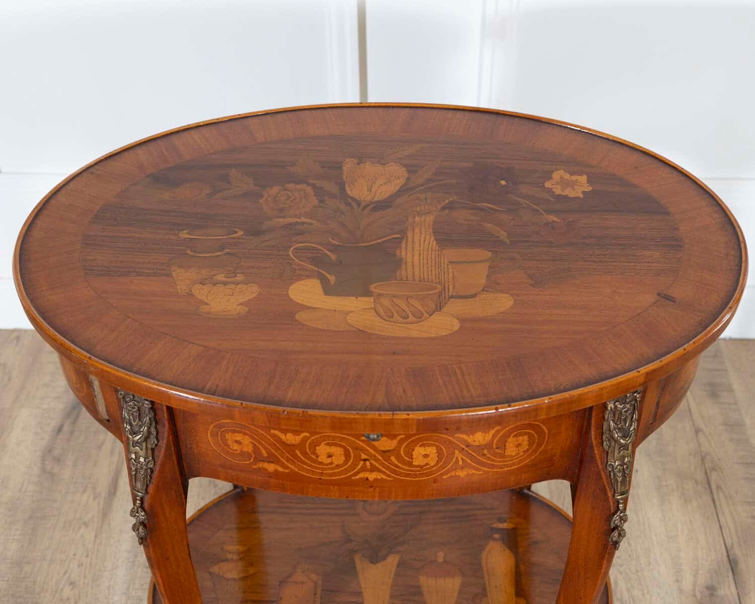 Napoleon III Marquetry Side Table with Floral Inlay, France, Late 19th Century - JAA