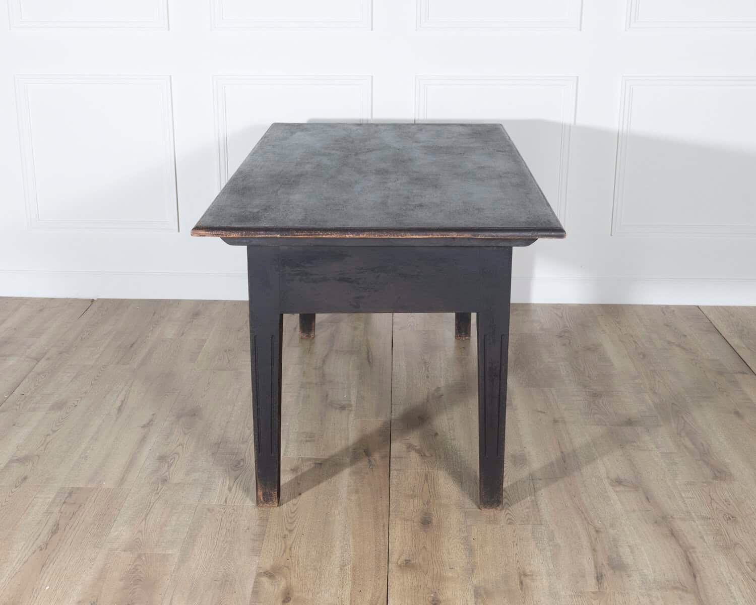 Early 20th Century Swedish Country Pine Kitchen Table in Black - JAA