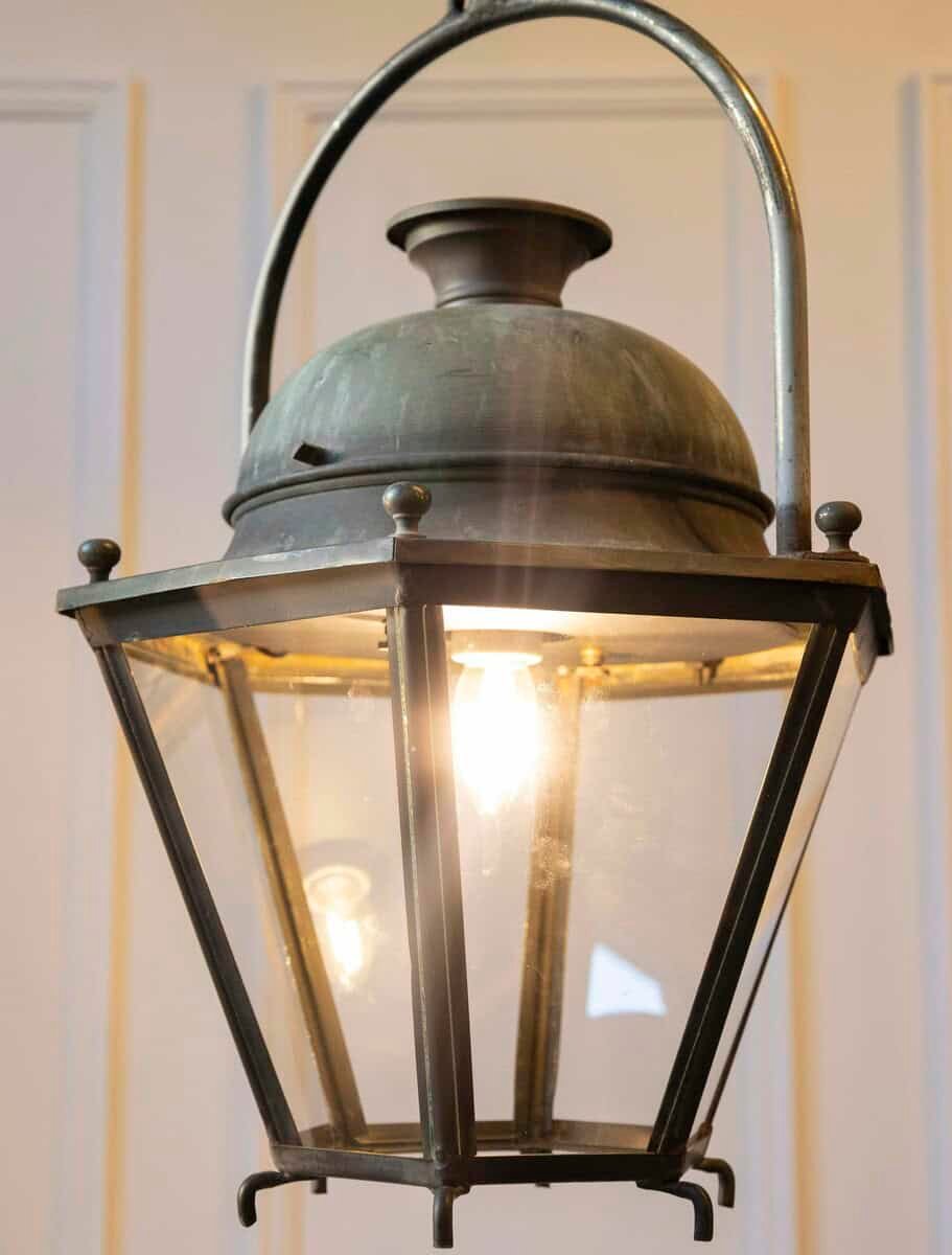 Pair of Hexagonal Copper Lanterns with Domed Tops - JAA