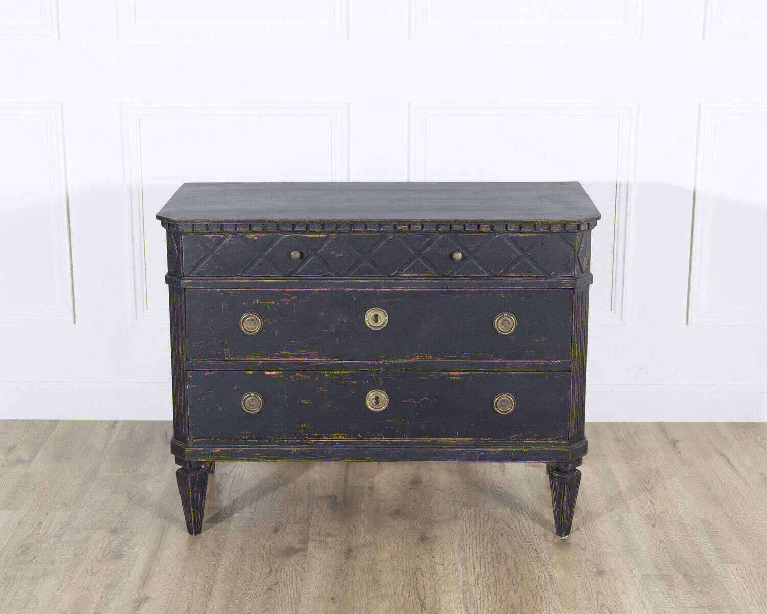 Pair of Swedish Black-Painted Commodes with Brass Hardware, 20th Century - JAA