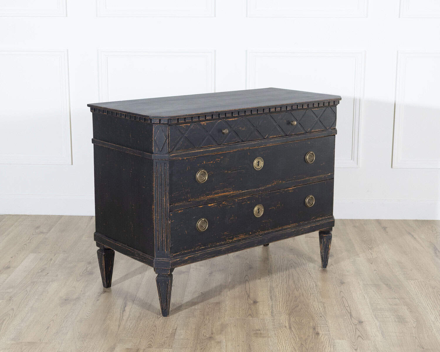 Pair of Swedish Black-Painted Commodes with Brass Hardware, 20th Century - JAA