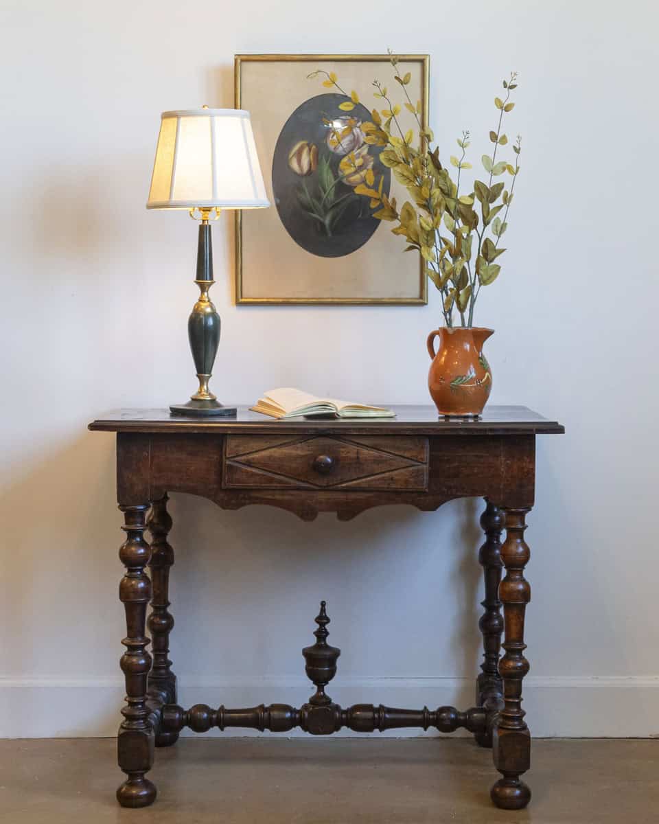 French Louis XIII Period Walnut Side Table with Baluster Legs and Carved Finial - JAA