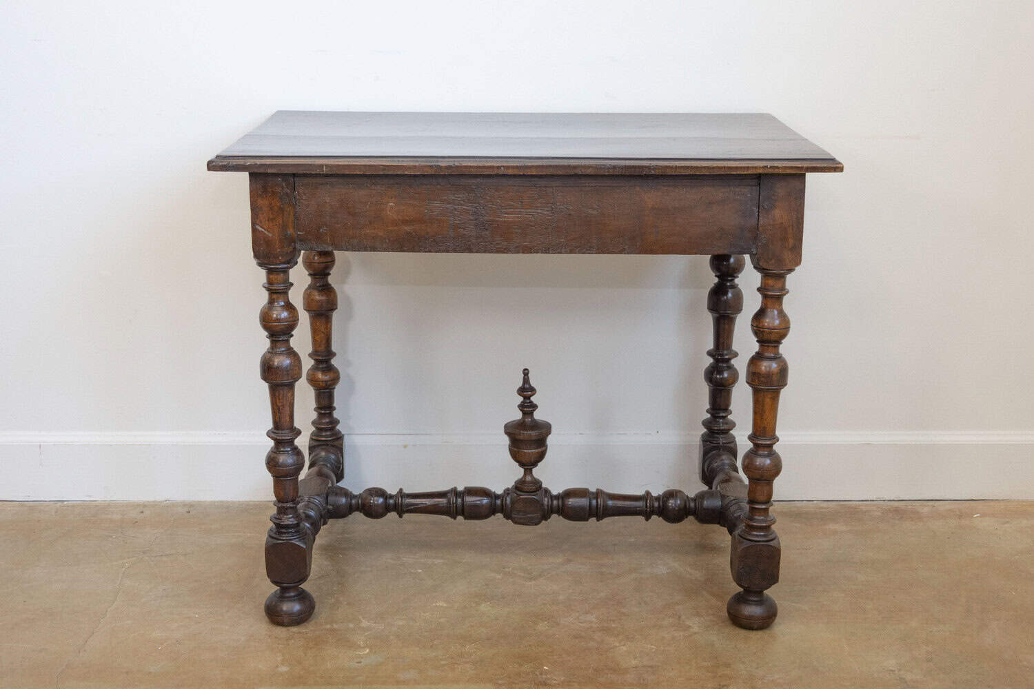 French Louis XIII Period Walnut Side Table with Baluster Legs and Carved Finial - JAA