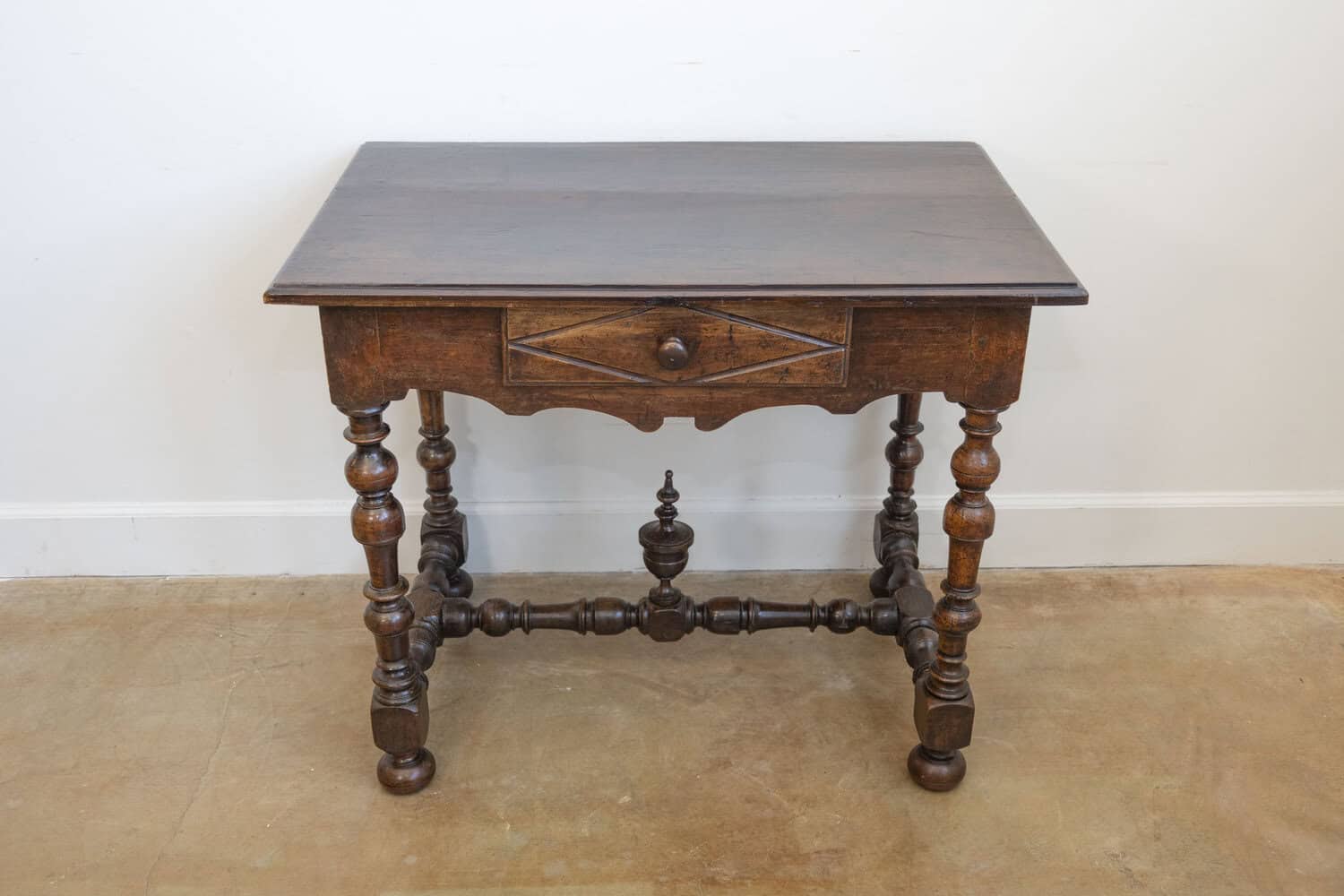 French Louis XIII Period Walnut Side Table with Baluster Legs and Carved Finial - JAA