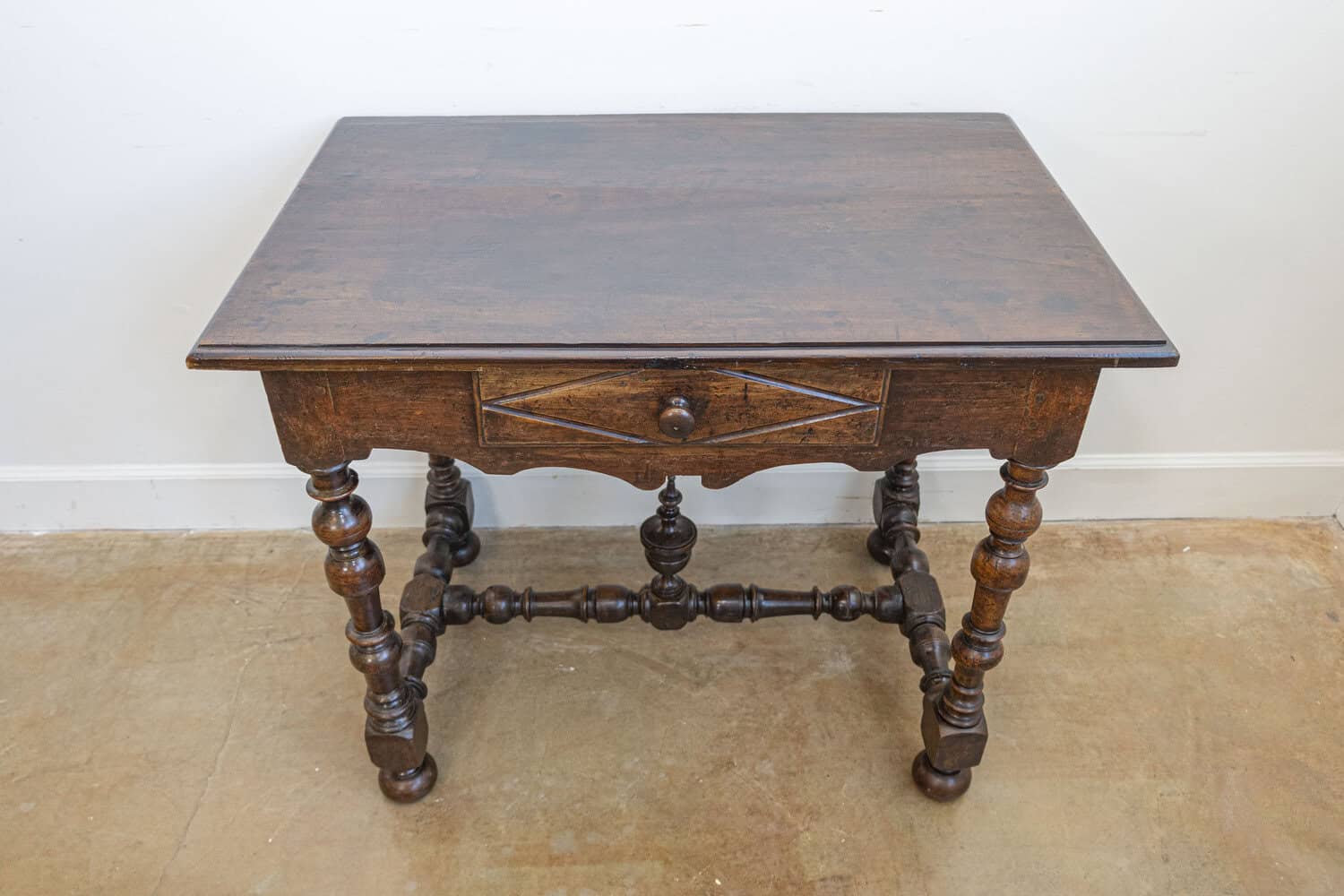 French Louis XIII Period Walnut Side Table with Baluster Legs and Carved Finial - JAA