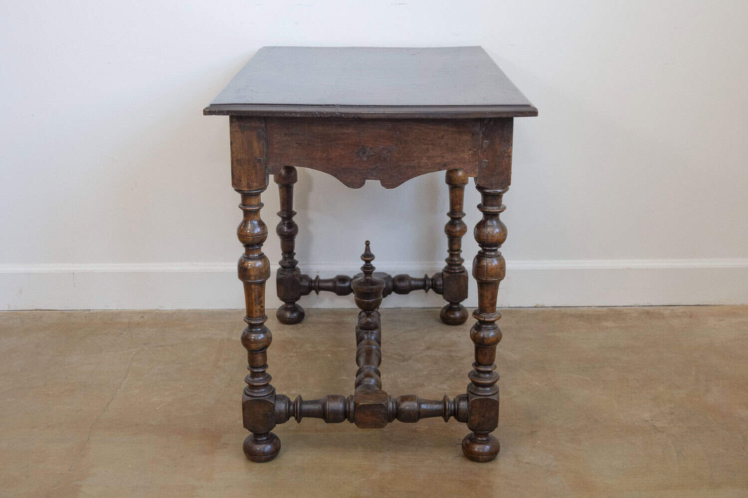 French Louis XIII Period Walnut Side Table with Baluster Legs and Carved Finial - JAA