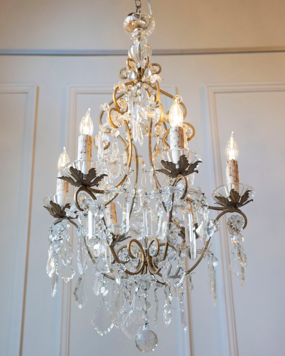 40% OFF at Checkout. Italian Rococo Style 1890s Six-Light Crystal Chandelier with Gilt Metal Armature - JAA