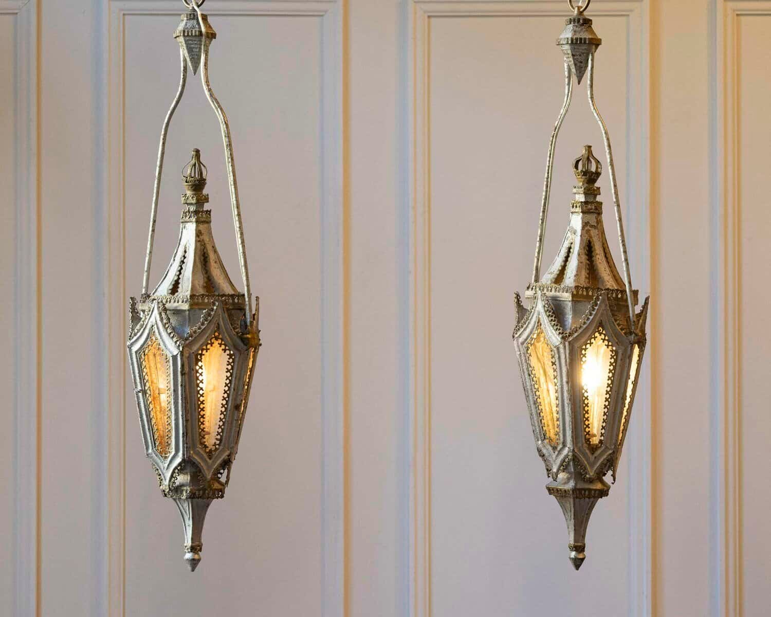 English 19th Century Painted Iron Gothic Revival Period Lanterns - JAA