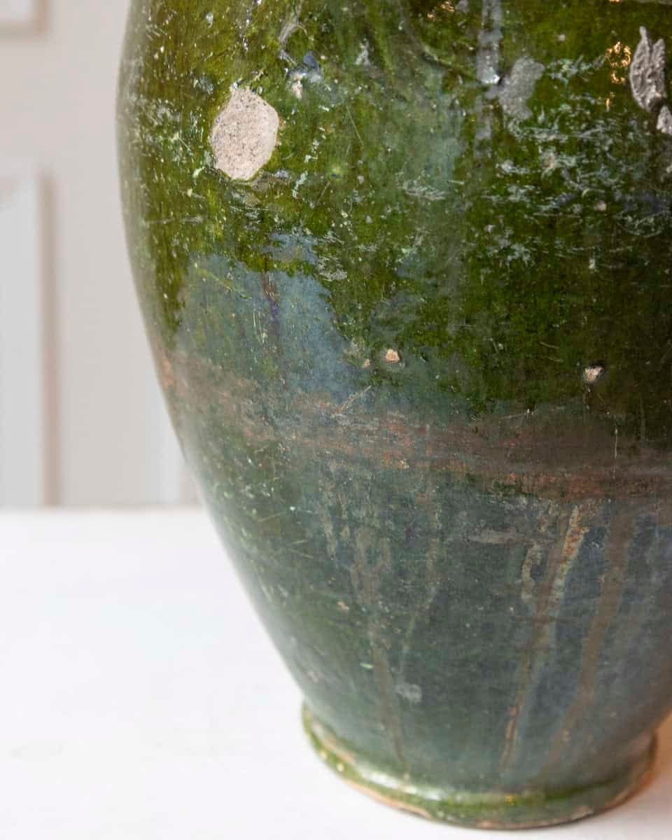19th Century Mediterranean Olive Green Terracotta Jar with Double Handles - JAA