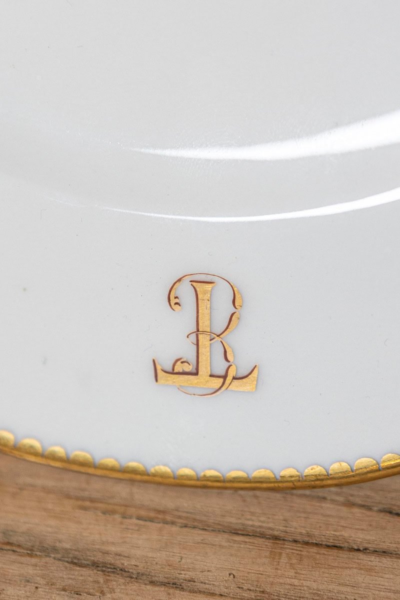 English Porcelain Compote with Pink Flowers, Purple Ribbons and Gilt Trim - JAA