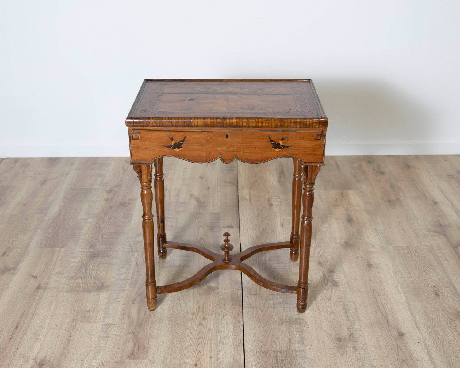 Tuscan Inlaid Walnut Side Table with Swallow Motif, Late 19th Century - JAA