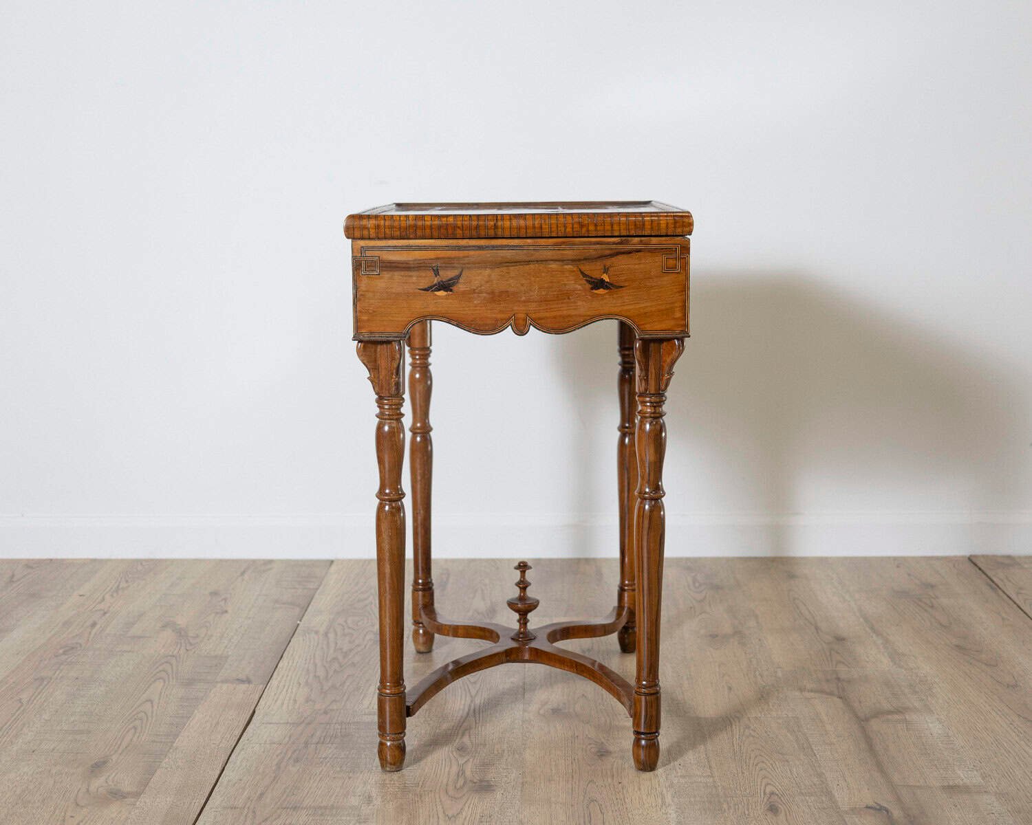 Tuscan Inlaid Walnut Side Table with Swallow Motif, Late 19th Century - JAA