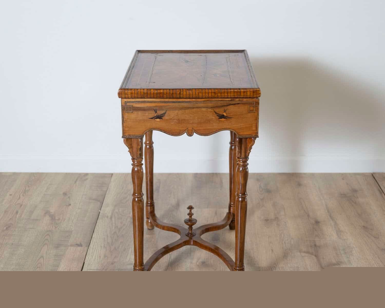 Tuscan Inlaid Walnut Side Table with Swallow Motif, Late 19th Century - JAA