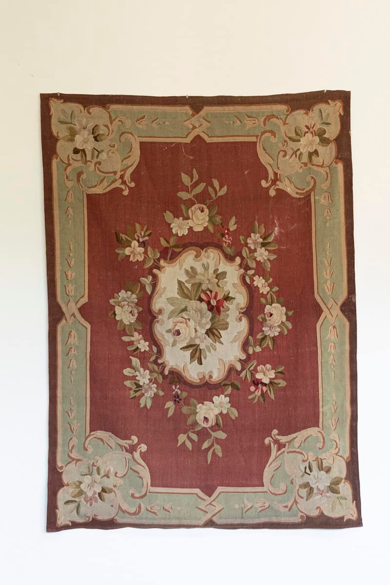 French 19th Century Red and Soft Green Aubusson Tapestry with Floral Décor - JAA