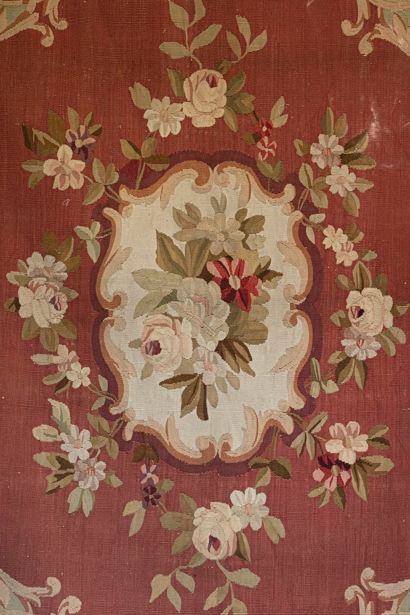 French 19th Century Red and Soft Green Aubusson Tapestry with Floral Décor - JAA