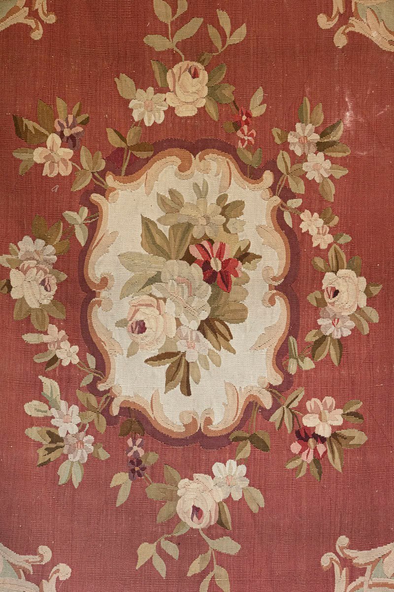 French 19th Century Red and Soft Green Aubusson Tapestry with Floral Décor - JAA
