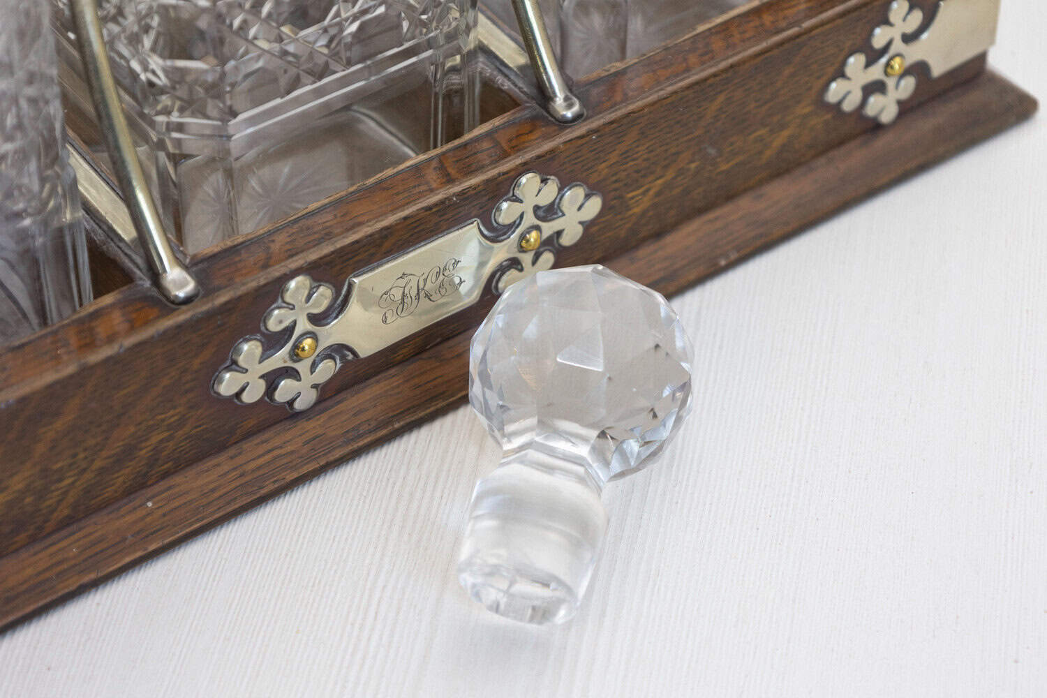 English 19th Century Victorian Locking Tantalus with Three Cut Glass Decanters - JAA