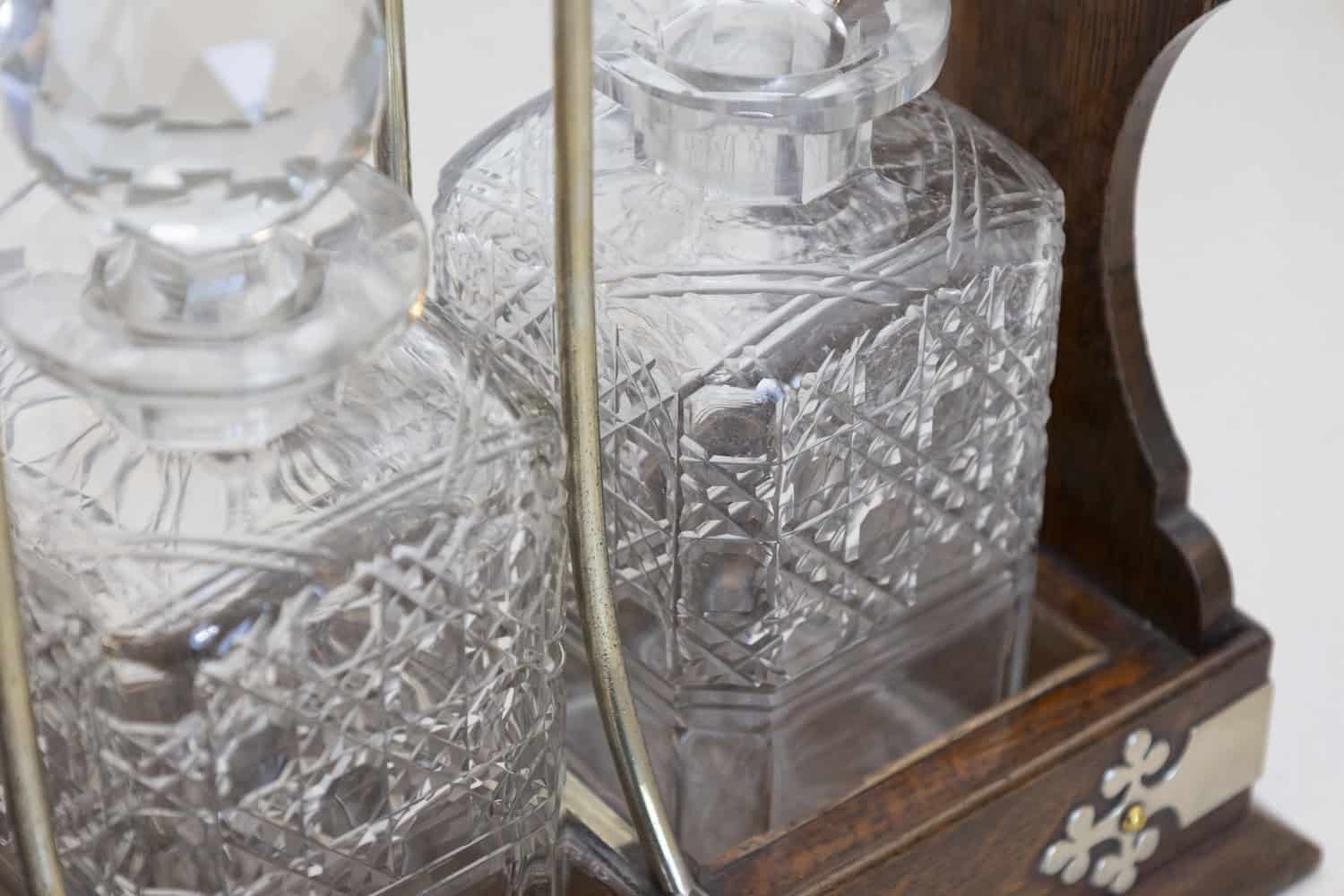 English 19th Century Victorian Locking Tantalus with Three Cut Glass Decanters - JAA