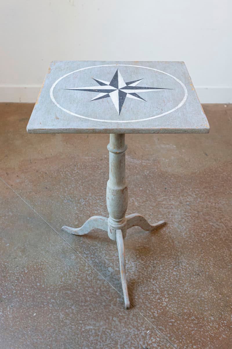 Swedish 1850s Grey Painted Guéridon Pedestal Side Table with Wind Rose Motif - JAA