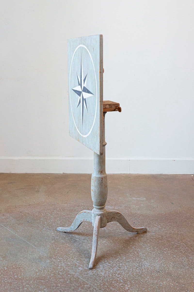 Swedish 1850s Grey Painted Guéridon Pedestal Side Table with Wind Rose Motif - JAA