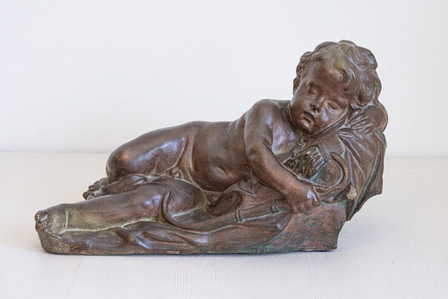 French 19th Century Terracotta Sleeping Cupid after Giovacchino Fortini - JAA