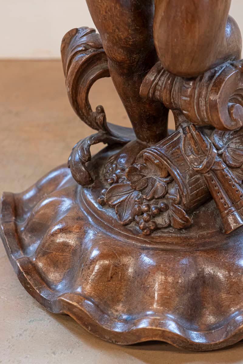 French Napoléon III 1860s Carved Walnut Sculpture of a Putto Carrying a Vessel - JAA