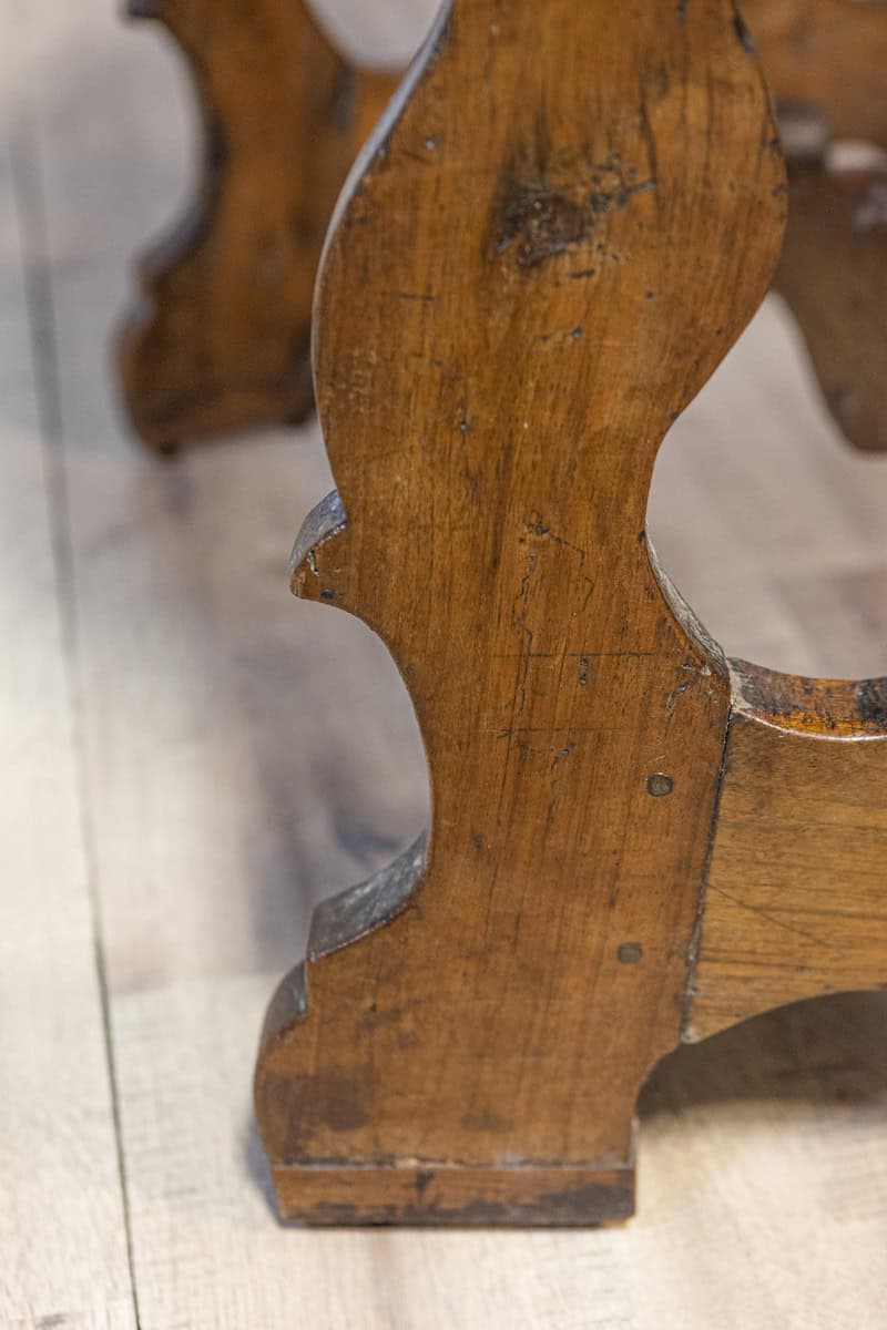 17th Century Italian Baroque Period Walnut Demilune Table with Carved Lyre Base - JAA