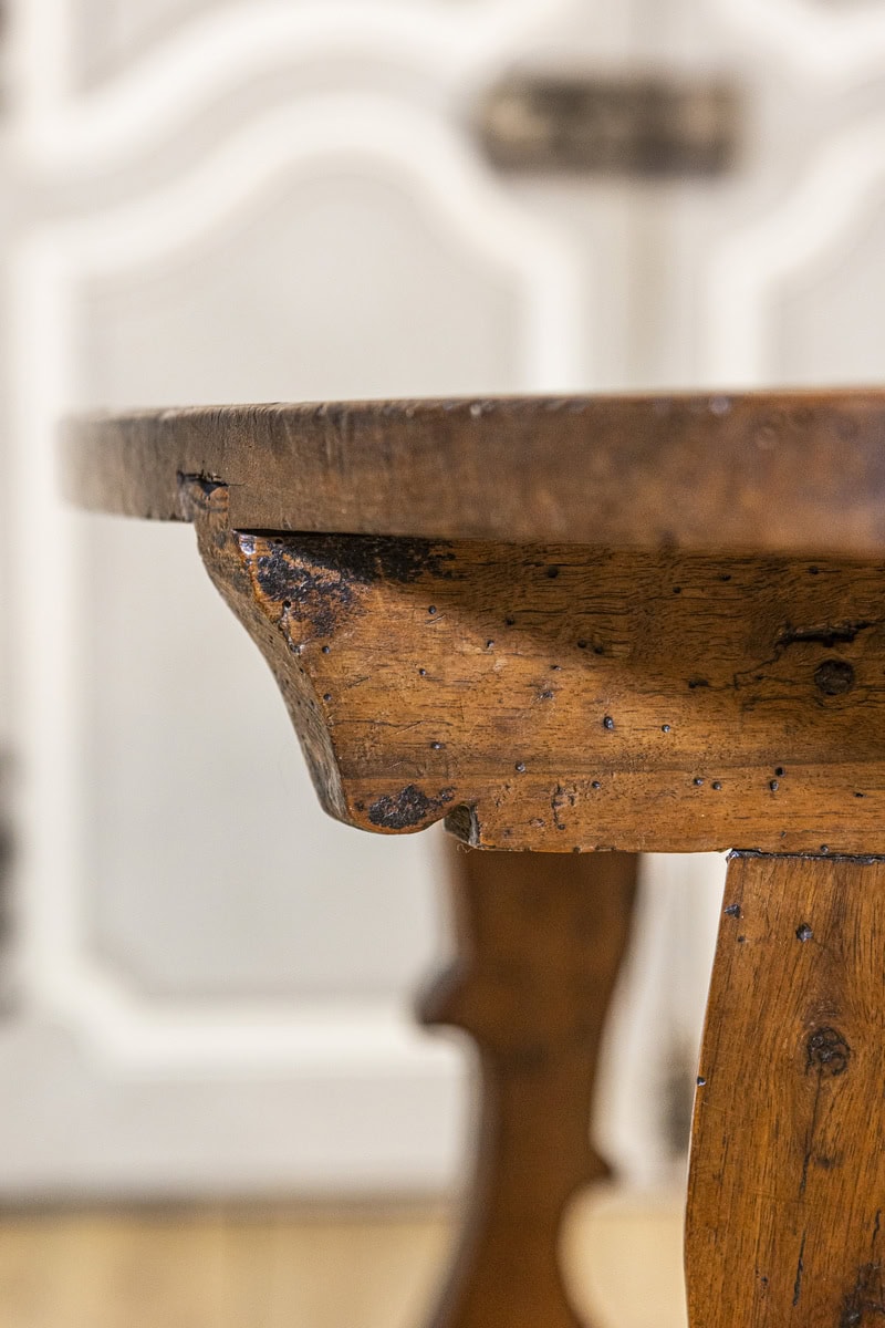 17th Century Italian Baroque Period Walnut Demilune Table with Carved Lyre Base - JAA