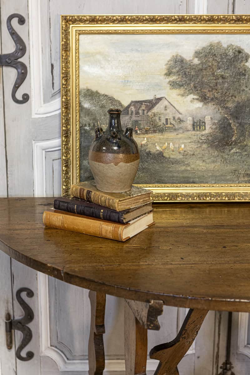 17th Century Italian Baroque Period Walnut Demilune Table with Carved Lyre Base - JAA