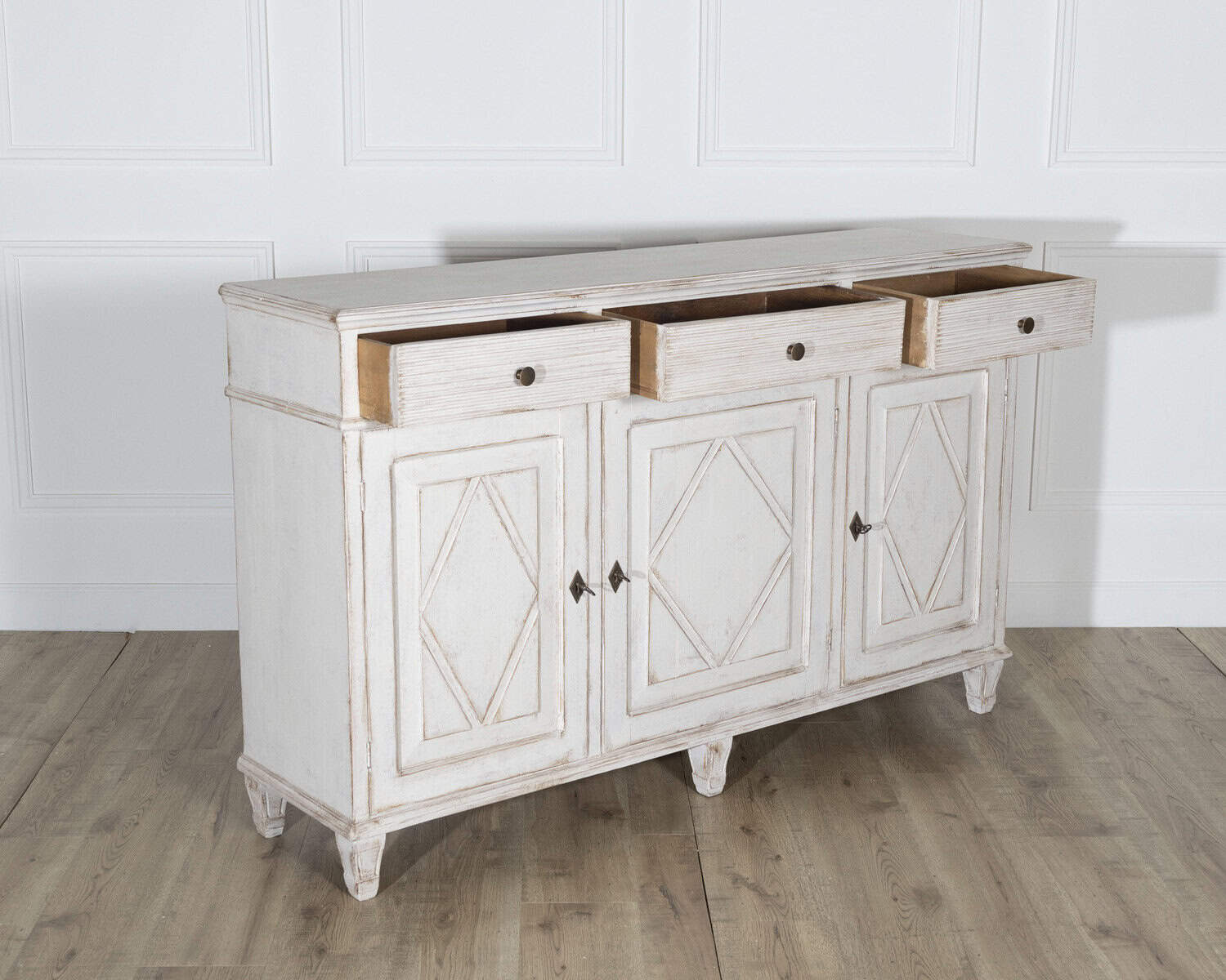 19th Century Swedish Painted Sideboard in Pine with Diamond Panel Doors - JAA
