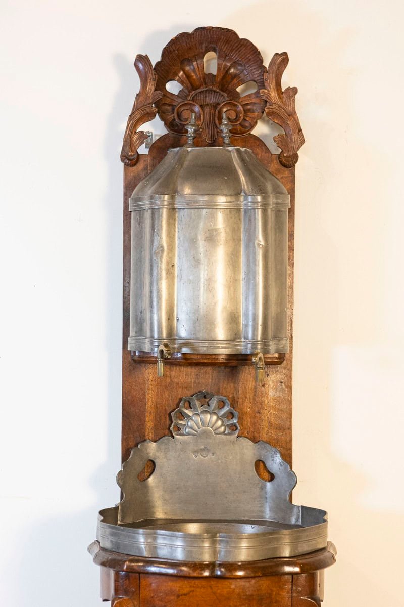 French Late 18th Century Louis XV Pewter Lavabo Mounted on Walnut Stand - JAA