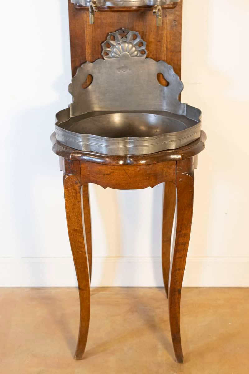 French Late 18th Century Louis XV Pewter Lavabo Mounted on Walnut Stand - JAA